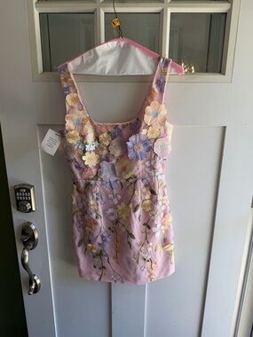 Girls Pink Floral Appliqué Dress